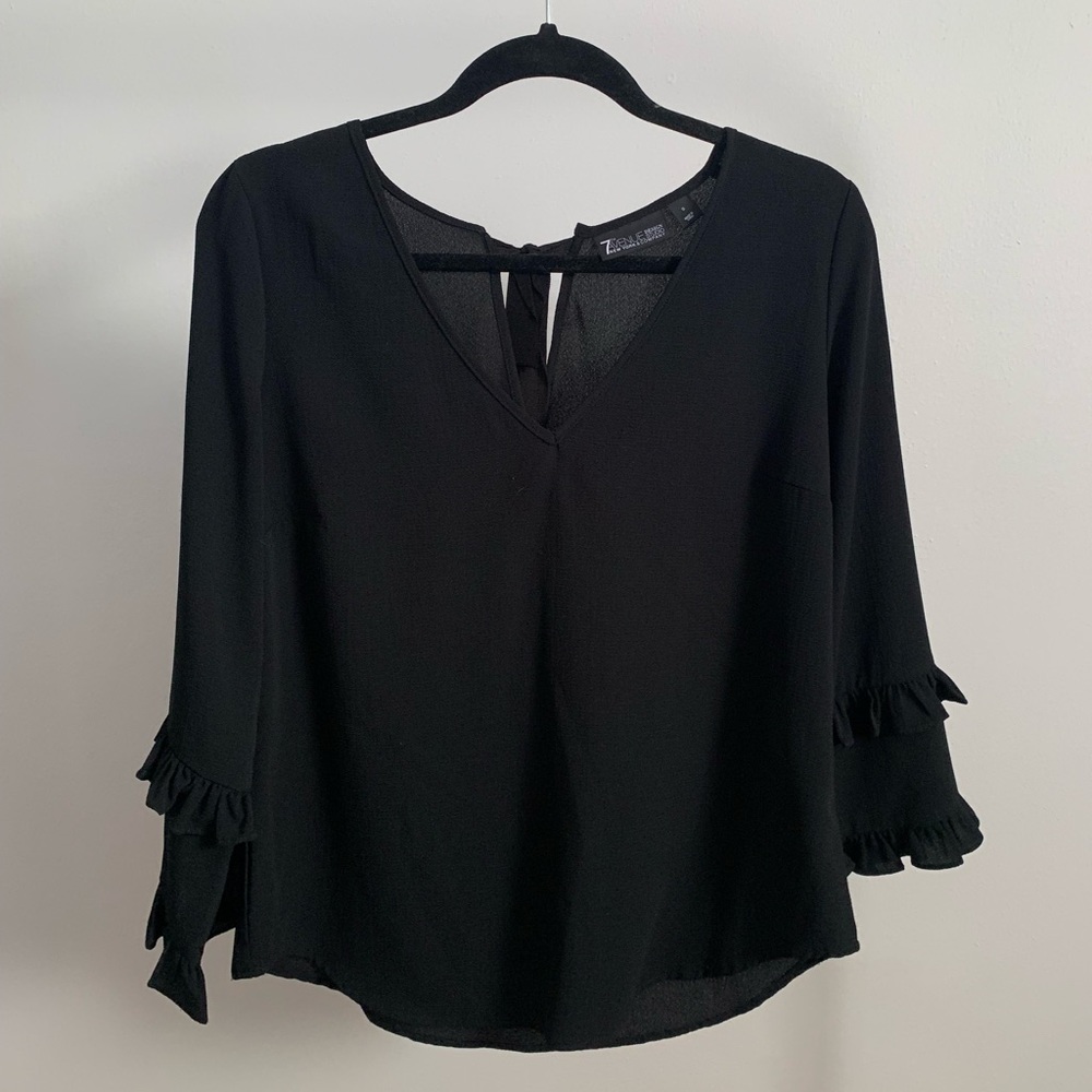 New York & Company Black Ruffle Sleeve Blouse